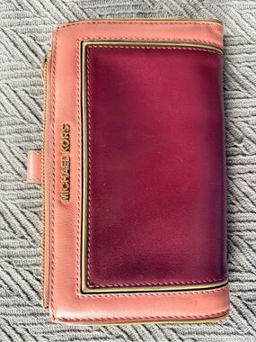 Michael Kors Two-Tone Leather Wallet - Rose & Burgundy